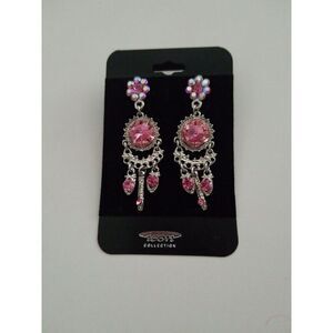 Pretty New Sparkling Silver Pink & White Crystal Chandelier Dangle Earrings